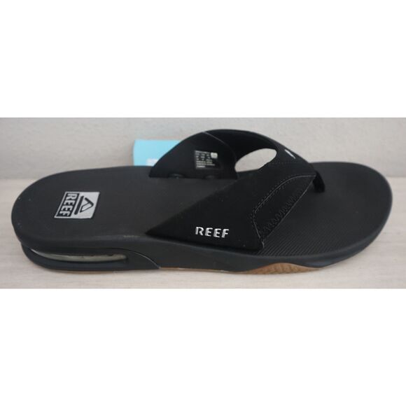 Reef Men's Sz 14 Black/Silver Fanning Flip-Flop Sandals w/Built-In Bottle Opener - Picture 7 of 15
